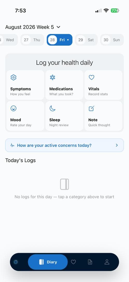 Daily health log screen
